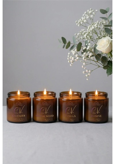 Kokulu Mum 4 Lü Set 100cc-aroma Terapi Mum-doğal Mum-sandal Ağacı-lavanta-vanilya-yasemin Kokulu Amber