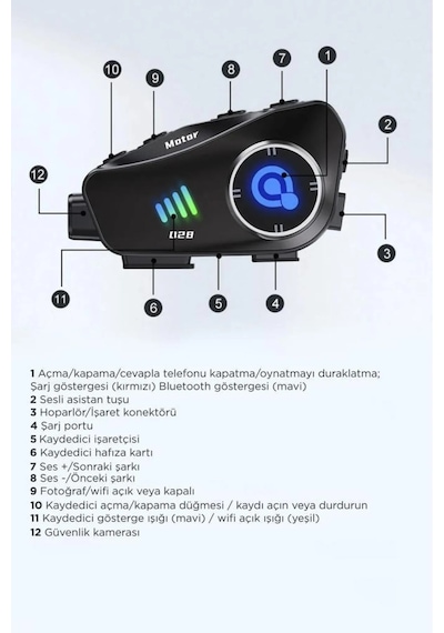 1080p Fhd Kameralı Video Fotoğraf Özellikli Wifi Kamera Bluetooth Arama Müzik İntercom Kask Kulaklık
