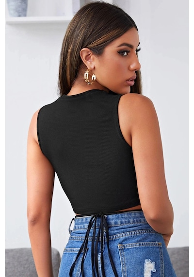 Angbutik Kadın Siyah Çapraz Bağlamalı Crop Top Büstiyer