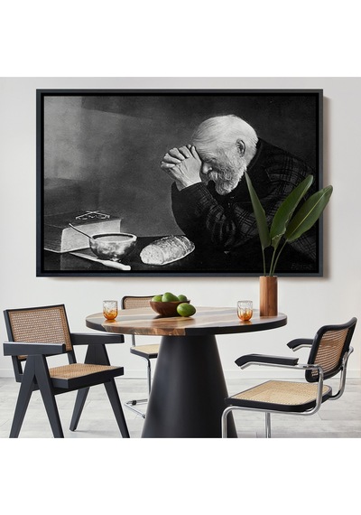 Çerçeveli Eric Enstrom Grace Adam Ekmek Üzerinde Dua Ediyor Kanvas Tablo, Siyah Beyaz Baskı-5394