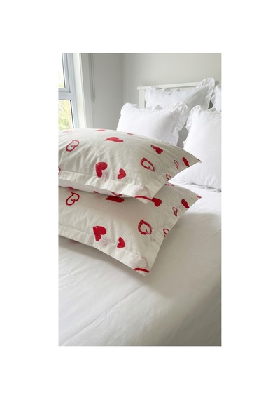 %100 Pamuklu Kalp Desenli Volanlı Yastık Kılıfı 2 Adet 50x70 Cm Beyaz - 864264444 Beyaz