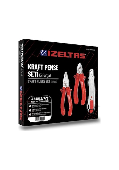 İzeltaş 3'lü Kraft Pense Seti +3 Parça Kraft Pense 160 MM + Kraft Yan Keski 160 MM Maket Bıçağı