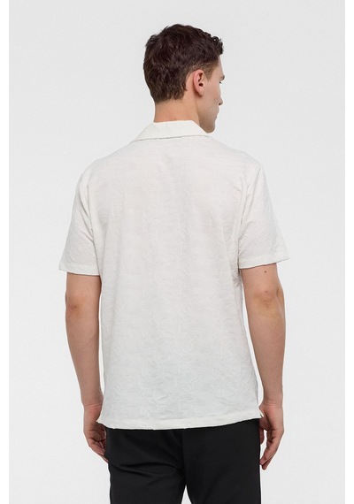 Backandbond Beyaz Relaxed Fit Küba Yaka Kısa Kollu Gömlek