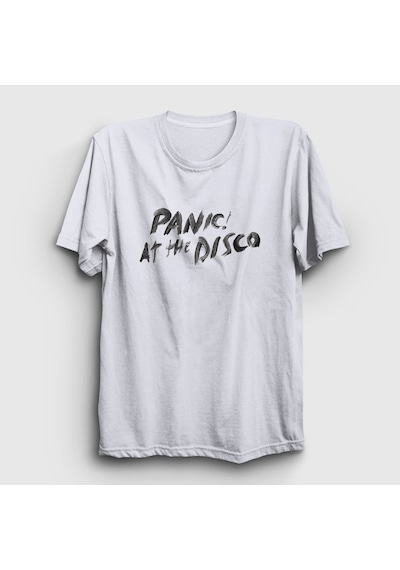 Presmono Unisex Brush Panic At The Disco T-shirt Beyaz