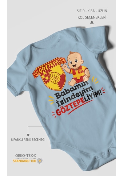 Morivokids Babamın İzindeyim Göztepeliyim Kısa Kollu Bebek Body %100 Pamuk Bebe Mavisi