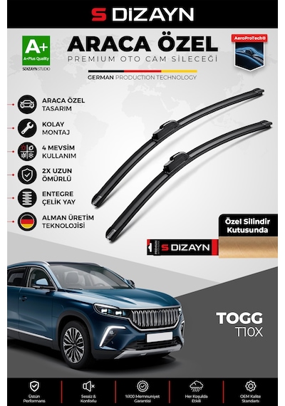 S-dizayn Togg T10x Ön Cam Silecek Seti 2023 Üzeri Premium Araca Özel 65-48 Cm A+ Kalite