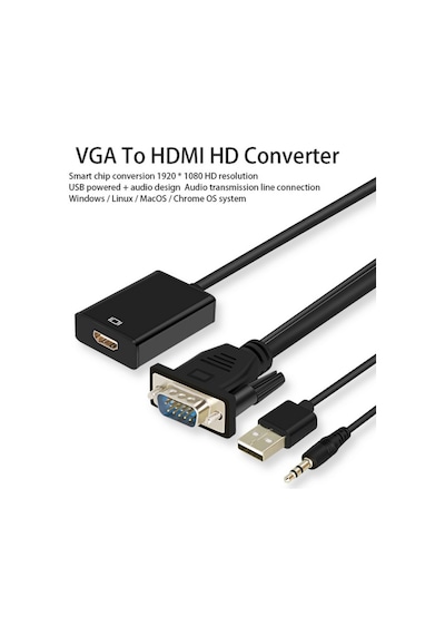 Vga To Hdmi Kablo Dönüştürücü Görüntü Ve Ses Çevirici 4310P Adapt