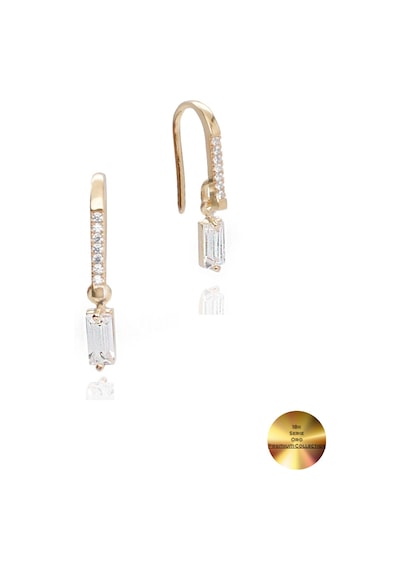 Brezza Lusso Jewelry 18k Serie Oro Baget Taşlı Çengel Asma Minimal Gümüş Küpe