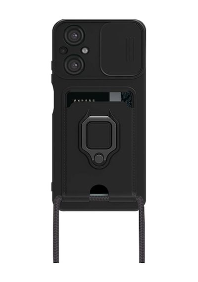 Xiaomi Poco M5 Uyumlu Kılıf Zuma Kartvizitli Yüzüklü Silikon - Siyah