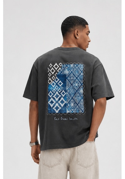 Respire Erkek Ffb Nakış Detaylı Oversize T-shirt Füme