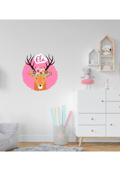 Kişiye Özel Sevimli Geyik Tasarımlı Çocuk Odası Duvar Sticker-1