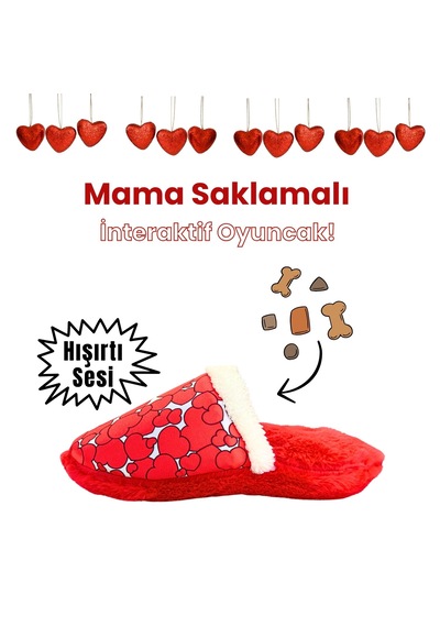 Havhav Kalp Desenli Mama Saklamalı Peluş Terlik Köpek Oyuncağı