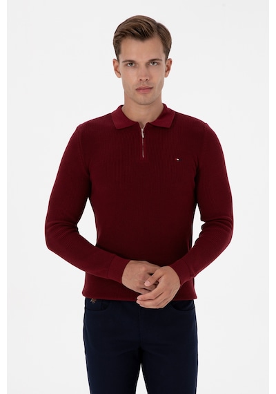 U.S. Polo Assn. Erkek Regular Fit Fermuarlı Bordo Basic Kazak 50313685-VR014