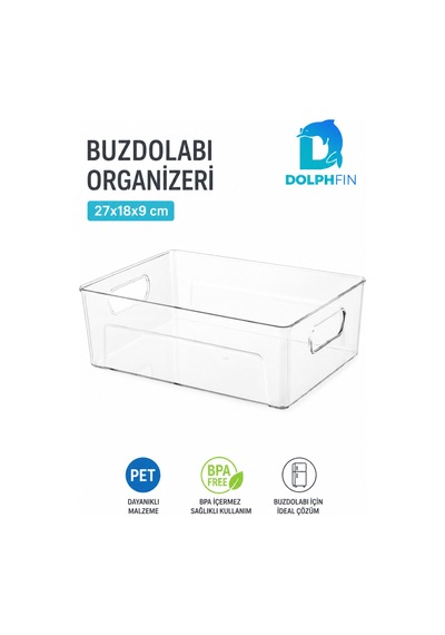 Şeffaf Pet Buzdolabı Organizeri Geniş Kulplu Düzenleyici Kutu 27x18x9 Cm
