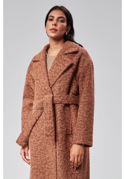 Kadın Buklet Kaşe Oversize Kaban Kahverengi