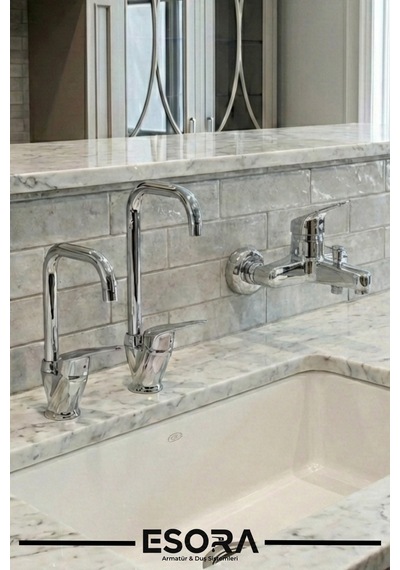 Krom Köşe Mutfak-banyo-lavabo Bataryası Çeşmesi Musluğu 3'lü Set