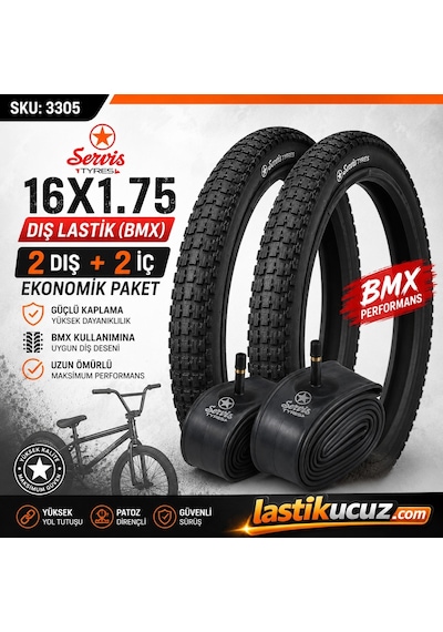 Servis 16x1.75 Dış Lastik Bmx Bisiklet Lastiği + İç Lastik 2 Şer Adet Takım