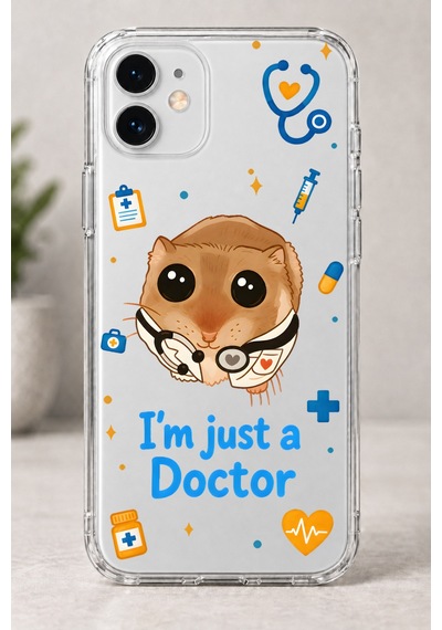 Sad Hamster Doktor Baskılı Şeffaf Telefon Kılıfı