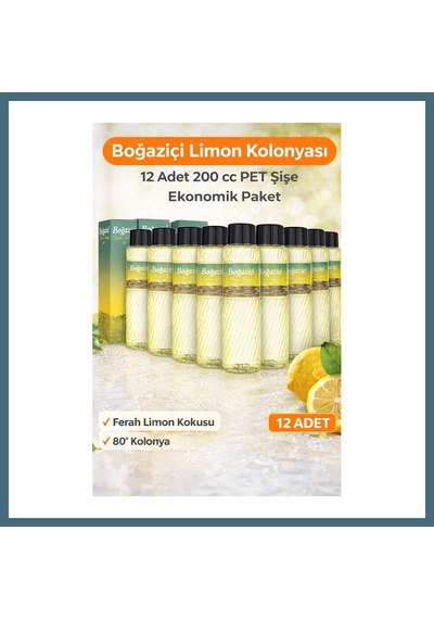 Bezos Boğaziçi Limon Kolonyası 200 Cc Pet Şişe 12 Adet 80 Limon Kokulu Kolonya Ekonomik Çoklu Paket Agc