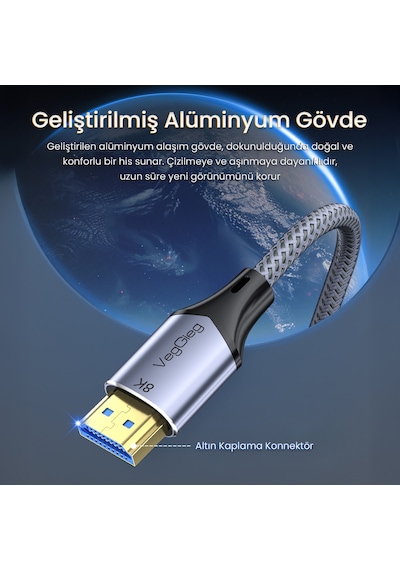 Veggieg Hdmı 2.1 8k 60hz 4k 120hz 48 Gbps Hdr Earc Hdcp 2.2 Örgülü Ses Ve Görüntü Kablosu 1.5 Metre