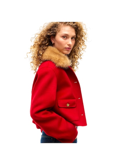 Tommy Hilfiger Df Wool Lady Jacket Wıth Fur Kadın Kırmızı Mont - Ww0ww52914