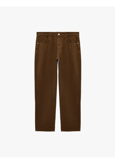 Koton Cepli Normal Bel Pamuklu Vintage Straight Fit Jean Pantolon Haki 7wam40261nd