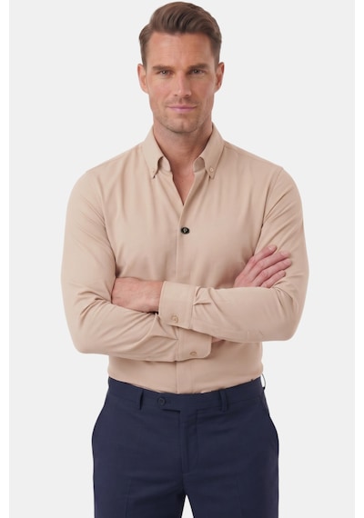 Rizzup Bej Slim Fit Kolay Ütülenebilir Açık Dik Yaka Likralı Erkek Gömlek 2602615