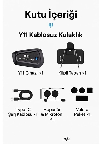 Y11 Bluetooth Kulaklık Mikrofonlu Motosiklet Kulaklığı İntercom B
