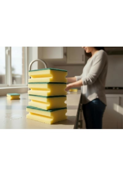 Technow Jumbo Büyük Boy Vip Kaliteli 14 X 7 Cm Oluklu Bulaşık Süngeri 5 Adet