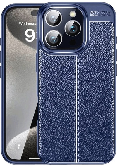 Apple Uyumlu iPhone 16 Pro Kılıf Focus Deri Desen Silikon Arka Kapak Lacivert
