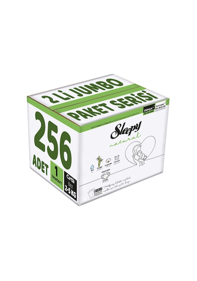 Sleepy Natural Bebek Bezi 1 Numara Yenidoğan Jumbo Paket 256 Adet 4'lü