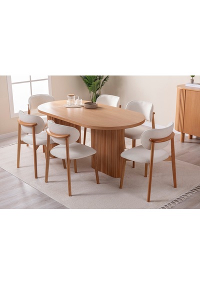 Calista Oval Ahşap Bohem Yemek Masası 90x180 Natural