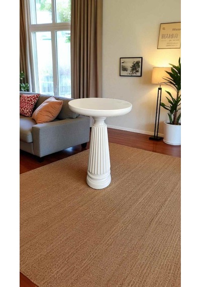 Modern Doğal Ahşap Yan Sehpa Beyaz Tekli Mantar Model