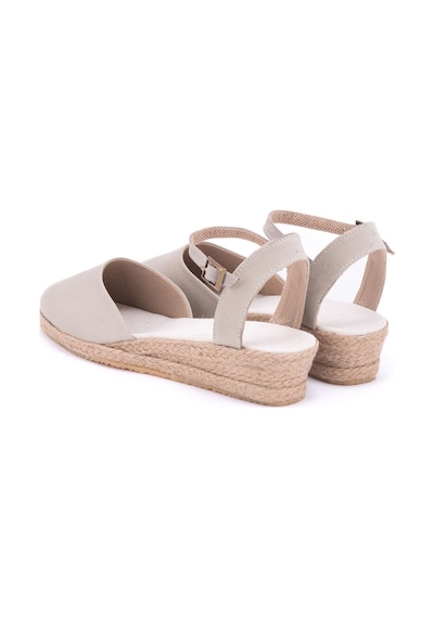 Star Tombis Gerçek Elişi Bej Topuğu Açık Bilekten Bantlı 3cm Dolgu Topuk Keten Hasır Espadril Handmade Bej