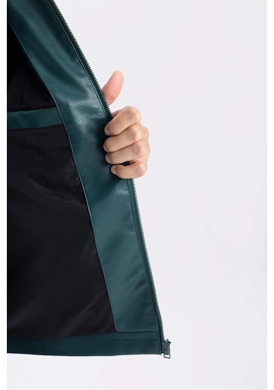 DeFacto Su İtici Slim Fit Dar Kesim Dik Yaka Fermuarlı Suni Deri Mont D8525AX25SPGN919