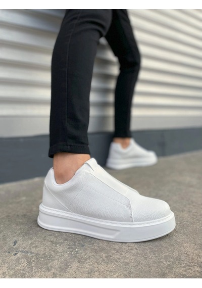 Mevese Torino Erkek Bağcıksız Cilt Günlük Sneaker Ayakkabı Ortopedik Kalın Taban Beyaz