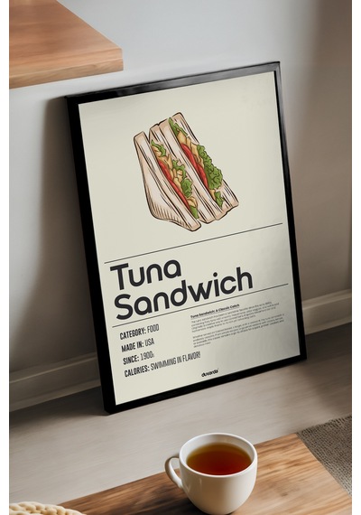 Tuna Sandwich Ahşap Çerçeveli Poster, Dekoratif Mutfak Duvar Tablosu