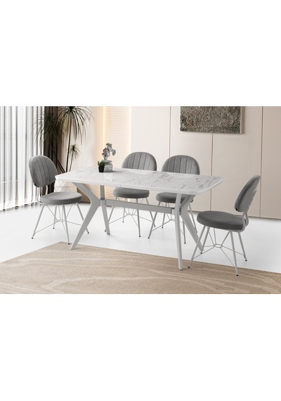 Zümrüt Masa, Metax Sandalye, Marmo Hg, 160x90 Beyaz Zümrüt Masa, Metax Sandalye, Marmo Hg, 160x90 Beyaz
