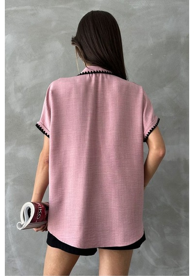 Verymoda Çoban Dikişli Keten Gömlek - D2597 Pudra