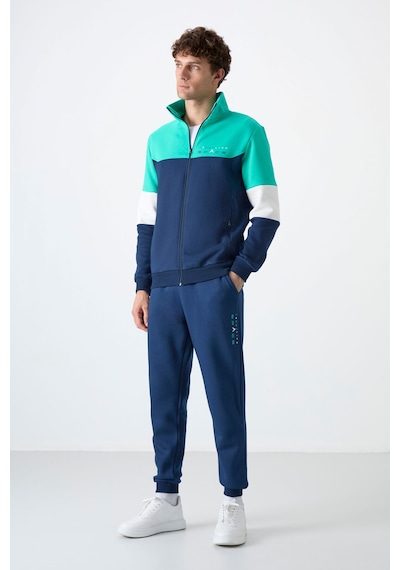 Tommy Life İndigo Dik Yaka Renk Geçişli İçi Polarlı Erkek Eşofman Takımı - 85186 İndigo