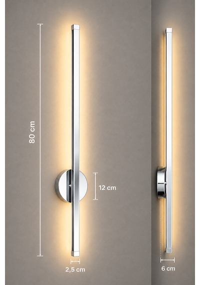 Dekoratif 20w İç Mekan Krom Kasa 3 Renkli Işık Elektrikli 80 Cm Duvar Aplik