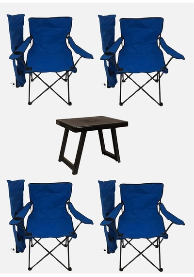 Bofigo Katlanabilir 4 Adet Mavi Kamp Sandalyesi Ve 50x40 Cm Plastik Masa Seti Çok Renkli