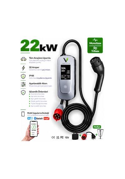 Elektrikli Araç Şarj Cihazı/istasyonu Seyyar/taşınabilir Ac 22 Kw 32 Amper Ev Tipi