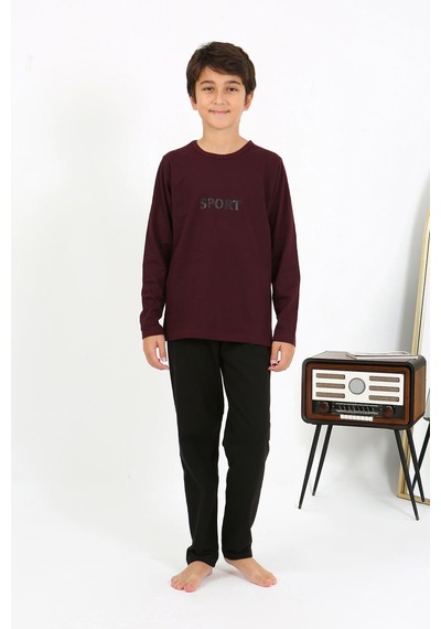Akbeniz Erkek Çocuk Uzun Kol Penye Pijama Takım 20437 Bordo