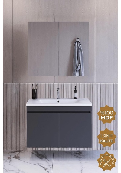 Teta Home Tokyo 65 Cm Mdf Banyo Dolabı Seti Antrasit Çok Renkli