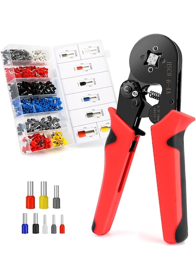 Hpytech Yüksük Sıkma Pensesi Hsc8 6-4a + 1200 Adet İzoleli Kablo Yüksük Seti Elektrikçi Crimp Pensesi Yüksek Pensesi