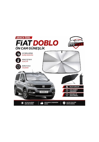 Fiat Doblo Şemsiye Tip Ön Cam Güneşliği Katlanabilir Uv Korumalı Araç Cam Güneşlik
