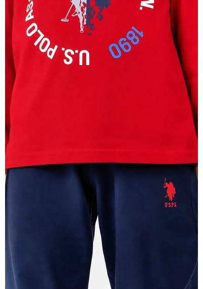 U.S. Polo Assn. Baskılı Uzun Kollu Erkek Çocuk Pijama Takımı Kırmızı