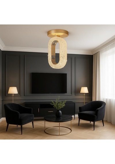 Alfa Kristal Ledli Avize Tavana Sıfır Gold Sarı Gövde 3 Renk Modu Gold