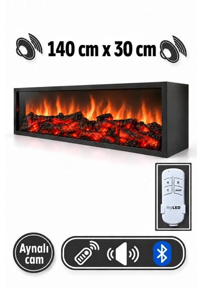 Dekoratif Elektrikli Bluetoothlu Yapay Şömine 140x30x15